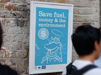 EPA Fuel wise campaign poster cartoon fuel illustration ink dot poster print retro single colour