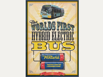Roll-up, roll-up and see the Worlds first Hybrid Electric Bus circus freak show illustration marketing poster retro typography