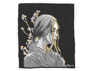 Flower Girl design flower girl greyscale illustration light portrait profile sketch
