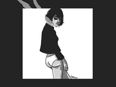 Smoke II black and white design girl illustration portrait profile sketch smoking woman