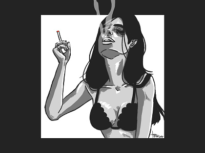 Smoke III black and white design girl illustration portrait profile sketch smoking woman