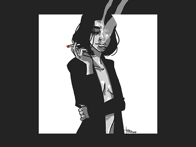 Smoke V black and white design girl illustration portrait profile sketch smoking woman