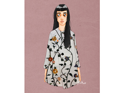 Girl in Coat III coat design fashion floral flowers girl illustration portrait profile sketch
