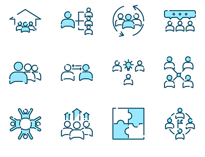 Team Work set icon template business company group help human icon idea leader line outline people person research resource support team teamwork together vector work