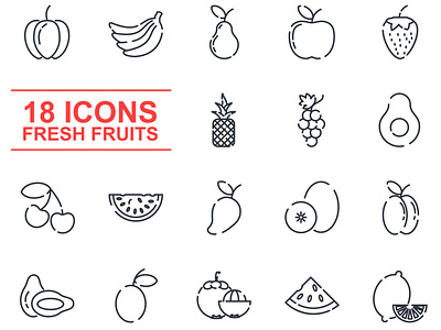 fresh fruit set icon template