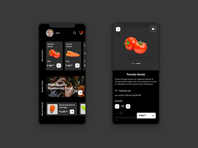 Dark Mode For Gardening Solutions App android app app design black cards concept dark design ios mobile ui ui design ux ux design