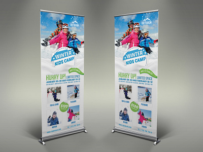 Kids Winter Camp Signage Template activities ad adventure blue break camp children christian christmas church flyer holiday ice kids leaflet magazine pamphlet parents poster