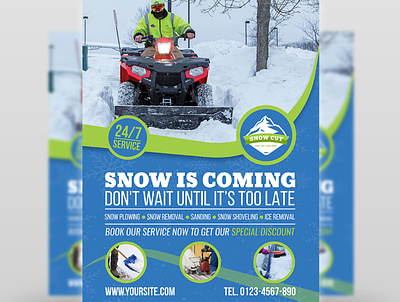 Snow Removal Service Flyer Template ad advert blowing business clean cold commercial driveway flyer ice leaflet pamphlet plowing removal remove residential road block roads salting sanding