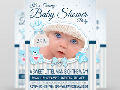 Baby Shower Flyer Template baby baby flyer baby shower baby shower flyer birthday blue ceremony event first birthday flyer hipster invitation its boy kid leaflet newborn party pledge son template