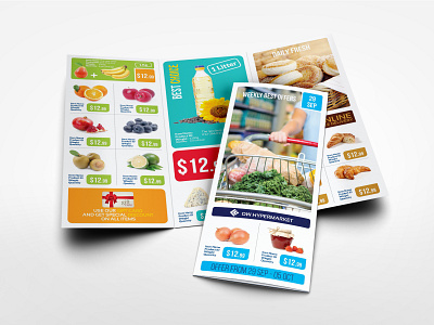 Supermarket Products Tri Fold Catalog Brochure catalog colorful colorfull cosmetics design drinks editable electronic electronics fashion food fruit indesign makeup market megamarket minimalist minimarket products