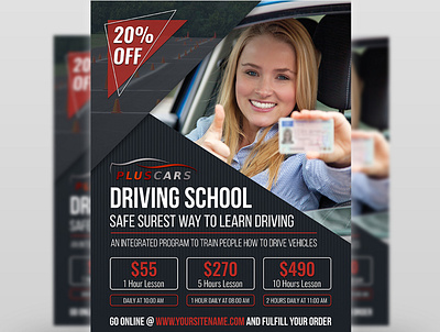 Driving School Flyer Template car car driving cool driving driving academy driving school dsa flyer flyer template green grey leaflet learning course learning school modern orange professional psd red school