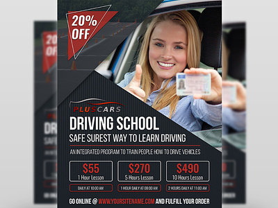 Driving School Flyer Template car car driving cool driving driving academy driving school dsa flyer flyer template green grey leaflet learning course learning school modern orange professional psd red school