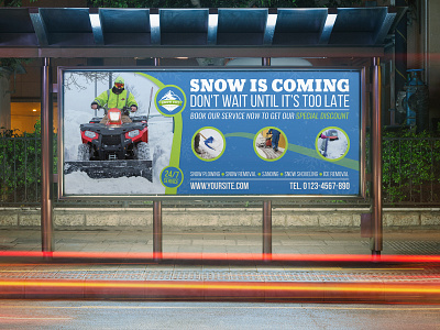 Snow Removal Service Billboard Template advert blowing business clean cold commercial driveway flyer ice leaflet pamphlet plowing removal remove residential road block roads salting sanding service