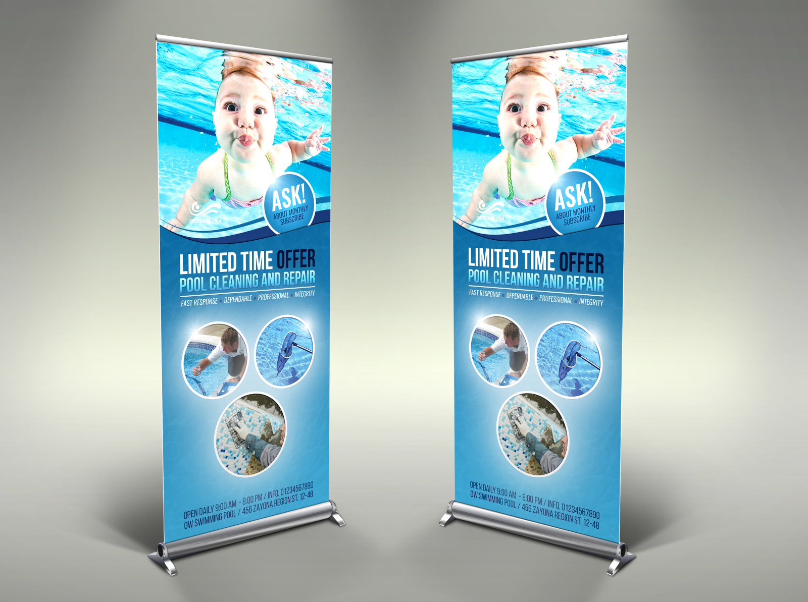 Swimming Pool Cleaning Service Signage Template by OWPictures on Dribbble