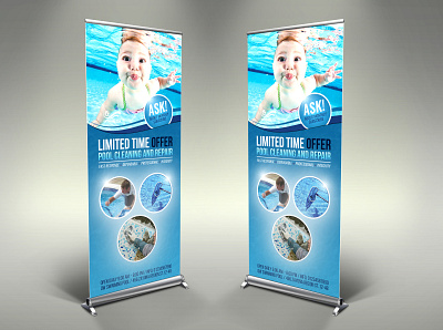 Swimming Pool Cleaning Service Signage Template band beach blue clean event fitness flyer fun gym home leaflet maintenance palm party pool pool party post sea service splash