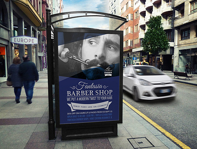 Barber Shop Poster Template appointments barber barber shop barbering beauty center blue clippers fades hair hair cuts hair cutting hair styles haircuts leaflet professional services red roll up salon scissors shaving