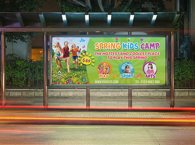 Spring Kids Camp Billboard Template activity adventure boy boys camping child colorful fest festival flyer girl girls holiday kid kids camping kids fest kids school party party flyer play