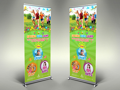 Spring Kids Camp Signage Banner Roll Up Template activity adventure boy boys camping child colorful fest festival girl girls holiday kid kids camping kids fest kids party signage kids school kids summer camp banner party party flyer
