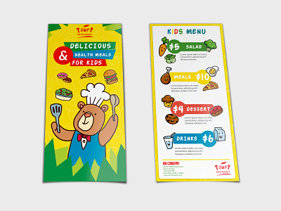 Kids Menu Flyer DL Size Template applebees brochure cake cakes chocolates coffee cookie cupcake cupcakes design food food menu healthy healthy food juice kids kids menu milk shake