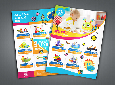 Toys Products Flyer Catalog Template a4 catalog child colorful colorfull design fun game games indesign kid kids market megamarket minimalist play play store product promotion sale