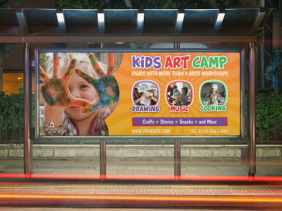 Kids Art Camp Billboard Template activity adventure art camp boy boys camping child colorful fest festival flyer holiday kid kids art kids camping kids fest kids school party party flyer play