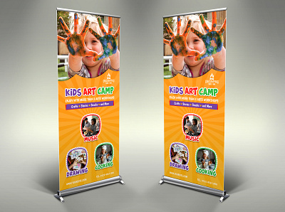Kids Art Camp Signage Banner Roll Up Template art camp boy boys camping child colorful fest festival flyer holiday kid kids art kids camping kids fest kids party flyer kids school party party flyer play recreation