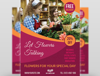 Flower Shop Flyer Template bouquet delivery event floral florist flowers flowers shop flyer fresh gift magazine online order pamphlet photoshop same day service shop store template