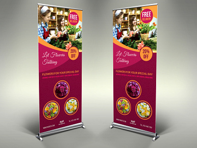 Flower Shop Signage Banner Roll Up Template bouquet delivery event floral florist flowers flowers shop flyer fresh gift magazine online order pamphlet photoshop same day service shop store template