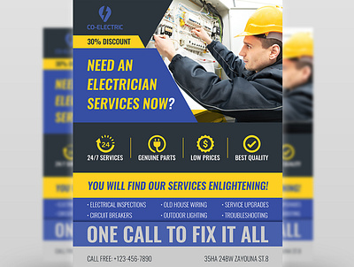 Electrical Services Flyer Template air conditioner air conditioning business commercial electric electrical electrician electricity fix flyer handyman home house labor labour leaflet lighting magazine man pamphlet