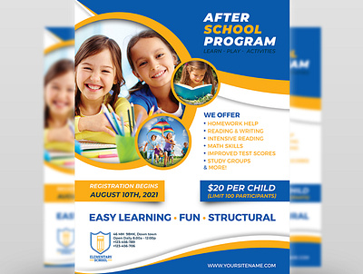After School Program Flyer Template activity advert after after school afterschool back to school before bookshop care child collage elementary help home work kids leaflet learning center library middle school pamphlet
