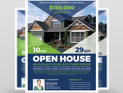 Open House Real Estate Flyer Template agency agent broker brown business buy corporate flyer for sale green home house house for sale flyer template invitation magazine open house open house pamphlet real estate flyer ideas real estate flyer template
