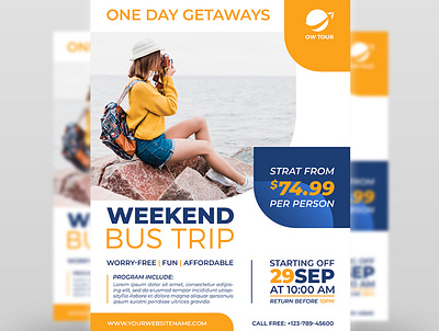 Bus Trip Flyer Template adventurous bus trip camp enjoyment fun happy happy time holiday journey nature ocean photograph poster river road trip sea tour tourism touristic travel