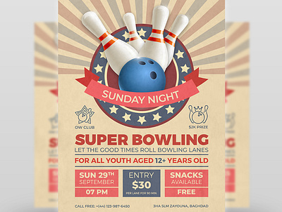 Bowling Flyer Template bowling background bowling clipart bowling event flyer bowling league flyer bowling match bowling night bowling party flyer bowling pin template bowling tournament bowling vector free classic event events game illustration leaflet match old play