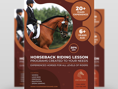 Horseback Riding Lesson Flyer Template animal breed breeds club domestic dressage farmland gallop hopping horse horseback jumping knight lesson mane mustang pictograms poster purebred