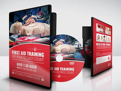 First Aid Training DVD Cover and Label Template aid blue ray business card cd clean clinic creative design doctor dvd first first aid flyer health health care health centre healthcare hospital leaflet