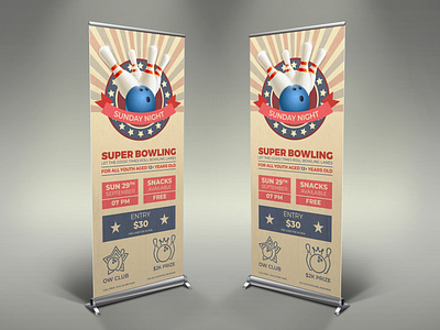 Bowling Signage Banner Roll Up Template