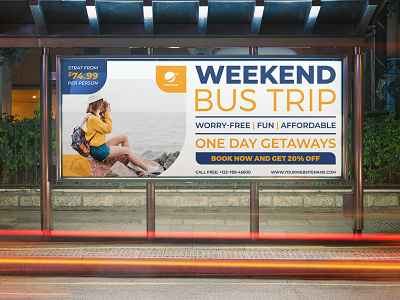 Bus Trip Billboard Template adventurous bus trip camp enjoyment fun happy happy time holyday journey nature ocean photograph poster river road trip sea tour tourism touristic travel