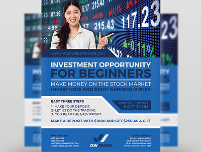 Stock Market Trading Flyer Template bank broker business buy corporate earn financial flyer forex indicator investment investor marketing marketing lessons money poster profit sell stock market stock trading