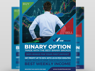 Binary Option Stock Market Trading Flyer Template bank broker business buy corporate earn financial flyer forex indicator investment investor marketing marketing lessons money poster profit sell stock market