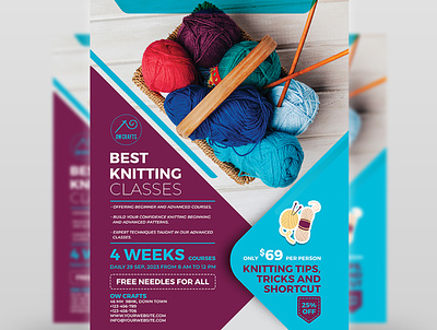 Knitting Classes Flyer Template crafts decoration decorative fabric fashion hands hobby homemade knitting lessons needle needlework poster sewing stitches tailor tailoring textile training view