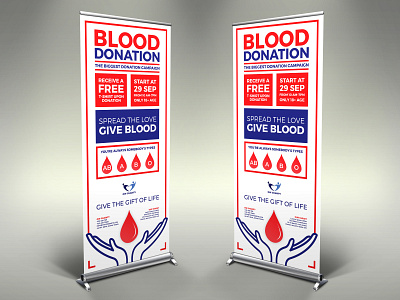 Blood Donation Signage Banner Roll Up Template blood bloody charity clinic clinical clinical identity donate donation drop foundation heart help hope hospital love medic medical medicine non profit