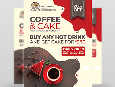 Coffee and Cake Flyer Template bakery bar beverage bistro cafe cake cake shop chocolate coffee coffee shops cup cupcake delicious design dessert drink fast food food market meat