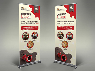 Coffee and Cake Signage Banner Roll Up Template bakery bar beverage bistro cafe cake cake shop chocolate coffee coffee shops cup cupcake delicious design dessert drink fast food food market meat