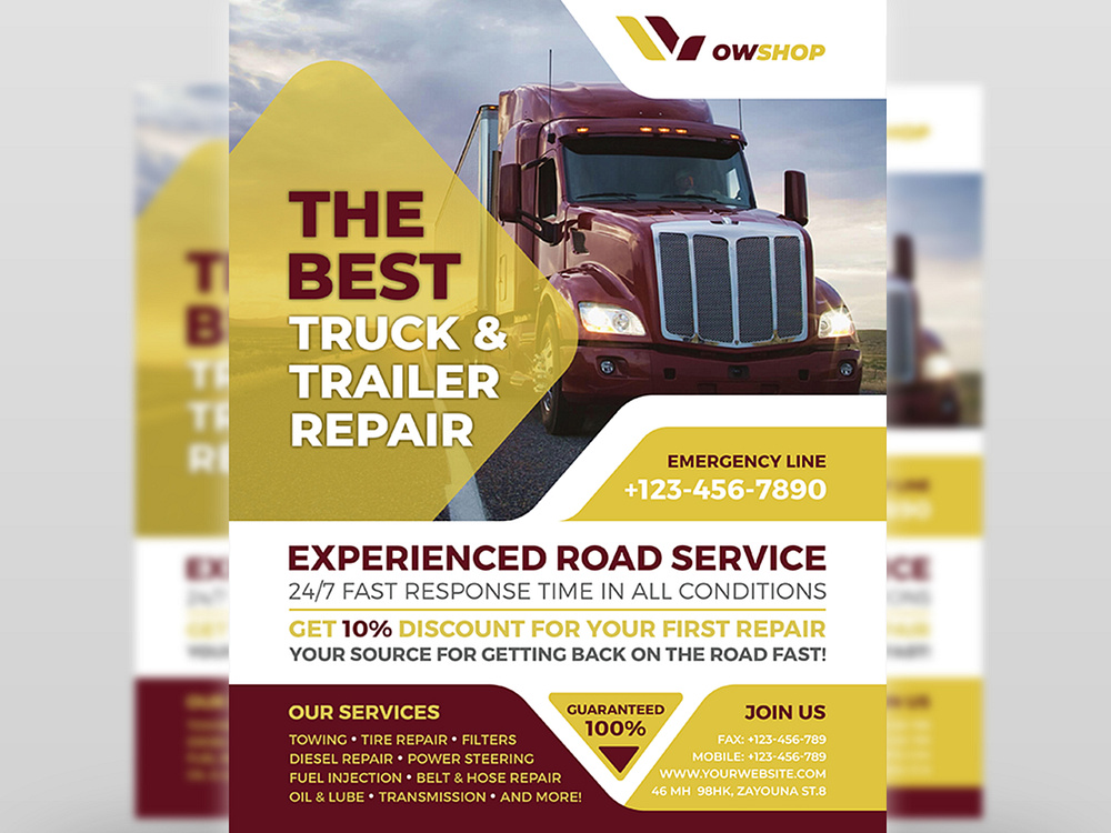 Truck and Trailer Repair Services Flyer Template by OWPictures on Dribbble
