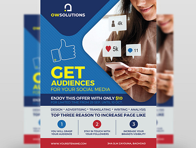 Social Media Flyer Template audience business campaign comments creative design facebook flyer instgram leaflet likes marketing marketing agency media poster print print ready promotion service social media