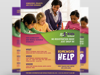 After School Homework Help Flyer Template activity advert after after school afterschool back to school before bookshop care child collage elementary help home work kids leaflet learning center library middle school pamphlet