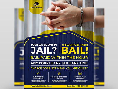 Jail and Bail Flyer Template adult arrest bail bars caged charge convict crime criminal custody desperate guilty jail judge justice law lawyer men modern notary