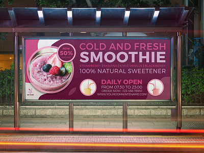 Smoothie Billboard Template cocktail cold cupcake delicious drink event food fresh fruit fun healthy juice juicy kid menu milkshake natural organic party