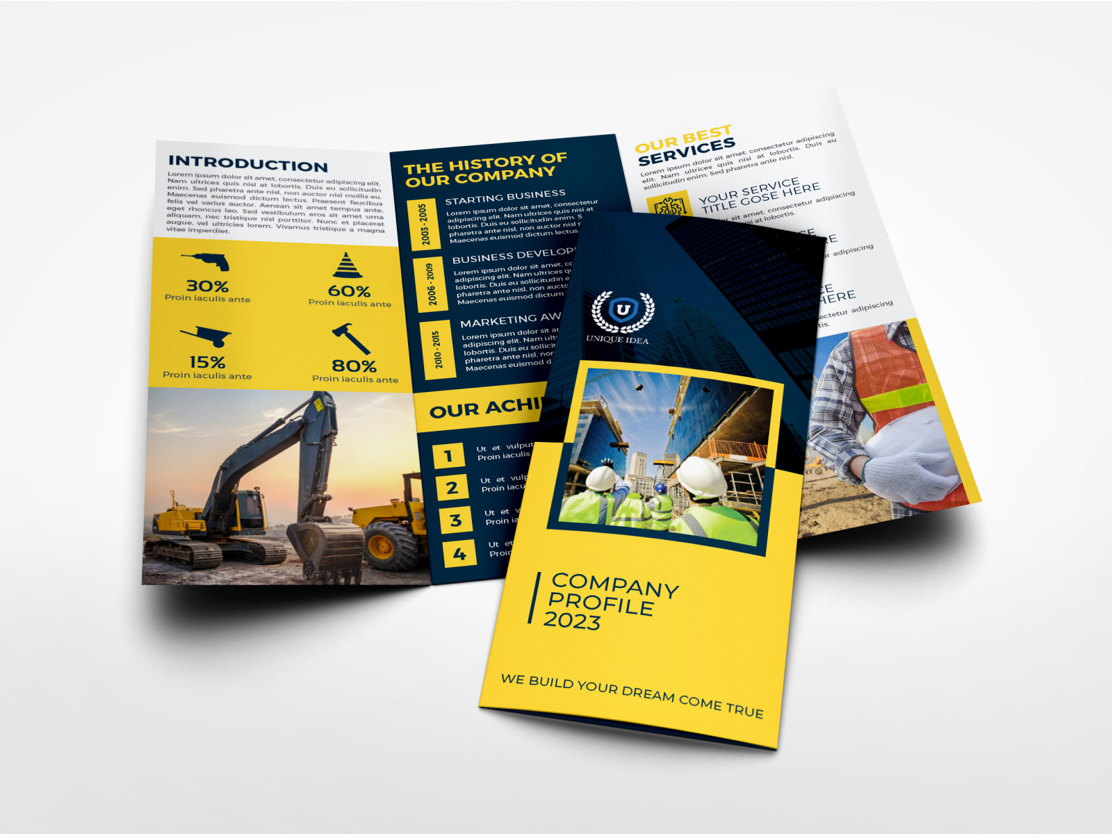Construction Company Profile Tri Fold Brochure Template By OWPictures 