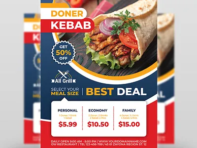 Doner Kebab Restaurant Flyer Template fast food food grilled istanbul kabob kebab kebab flyer kebap meal menu poster restaurant restoran salad sandwich shawarma snack takeaway tasty turk